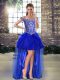 Royal Blue Off The Shoulder Lace Up Beading and Ruffles Cocktail Dresses Sleeveless