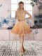Vintage Gold Sleeveless Mini Length Beading and Lace Backless Womens Party Dresses