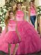 Attractive Hot Pink Backless Sweet 16 Dress Ruffles Sleeveless Floor Length