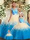 Sexy Multi-color Ball Gowns Lace and Ruffles Vestidos de Quinceanera Backless Organza Sleeveless Floor Length
