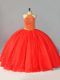 Low Price Beading Sweet 16 Quinceanera Dress Coral Red Lace Up Sleeveless Floor Length