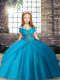 Modern Tulle Straps Sleeveless Lace Up Beading Little Girls Pageant Dress in Baby Blue