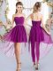 Excellent Purple Lace Up Strapless Beading Damas Dress Chiffon Sleeveless