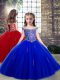 Royal Blue Sleeveless Floor Length Beading and Appliques Lace Up Pageant Gowns For Girls