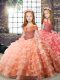 Best Organza Long Sleeves Little Girls Pageant Dress Brush Train and Beading and Ruffled Layers