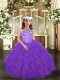 Scoop Sleeveless Tulle Little Girls Pageant Dress Beading and Ruffles Lace Up
