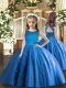 Custom Design Beading Little Girl Pageant Gowns Blue Lace Up Sleeveless Floor Length
