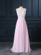 Cap Sleeves Chiffon Floor Length Backless in Baby Pink with Beading and Lace
