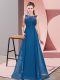Scoop Sleeveless Quinceanera Court Dresses Floor Length Beading and Appliques Blue Chiffon