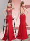 Red Backless Halter Top Lace and Appliques Evening Dress Chiffon Sleeveless