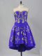 Mini Length Purple Hoco Dress Sleeveless Embroidery