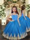 Charming Baby Blue Lace Up Straps Embroidery Little Girl Pageant Dress Tulle Sleeveless