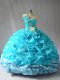 Hot Sale Aqua Blue Sleeveless Organza Lace Up 15 Quinceanera Dress for Sweet 16 and Quinceanera