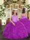 Elegant Sleeveless Floor Length Beading and Ruffles Lace Up Custom Made Pageant Dress with Purple
