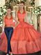 Spectacular Floor Length Ball Gowns Sleeveless Orange Sweet 16 Dresses Lace Up