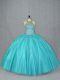 Cheap Halter Top Sleeveless Tulle Quinceanera Gowns Beading Lace Up
