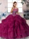 Edgy Zipper Quinceanera Dress Fuchsia for Military Ball and Sweet 16 and Quinceanera with Beading and Pick Ups Brush Train