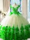 Amazing Green Ball Gowns Scoop Sleeveless Tulle Brush Train Zipper Hand Made Flower Sweet 16 Dresses
