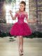 Fuchsia Ball Gowns Beading and Ruffles Prom Party Dress Lace Up Tulle Sleeveless Mini Length