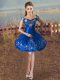 Knee Length Royal Blue Dress for Prom Taffeta Sleeveless Embroidery