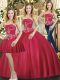 Beading Sweet 16 Quinceanera Dress Red Lace Up Sleeveless Floor Length