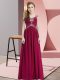 Fuchsia Lace Up Straps Beading Prom Dress Chiffon Cap Sleeves