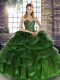 Green Ball Gowns Sweetheart Sleeveless Tulle Floor Length Lace Up Beading and Ruffles Quinceanera Dresses