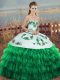 Embroidery and Ruffled Layers and Bowknot Quinceanera Dress Green Lace Up Sleeveless Floor Length