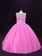 Pink Quince Ball Gowns Sweet 16 and Quinceanera with Beading Scoop Sleeveless Lace Up