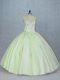 Exceptional Yellow Green Lace Up V-neck Beading 15th Birthday Dress Tulle Sleeveless