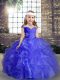 Unique Sleeveless Beading and Ruffles and Ruching Lace Up Little Girls Pageant Gowns