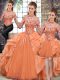Low Price Organza Halter Top Sleeveless Lace Up Beading and Ruffles 15 Quinceanera Dress in Orange