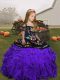 Fashionable Purple Sleeveless Embroidery and Ruffles Floor Length Little Girl Pageant Dress