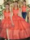 Exquisite Orange Lace Up Halter Top Ruffled Layers Quinceanera Gown Organza Sleeveless