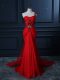 Custom Made Red Chiffon Zipper Homecoming Dress Sleeveless Watteau Train Beading and Lace and Appliques
