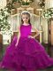 Floor Length Purple Little Girl Pageant Dress Scoop Sleeveless Lace Up