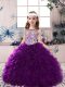 Graceful Purple Ball Gowns Scoop Sleeveless Organza Floor Length Lace Up Beading and Ruffles Little Girls Pageant Gowns