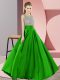 Green Backless Scoop Beading Prom Evening Gown Elastic Woven Satin Sleeveless
