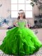 Tulle Lace Up Kids Formal Wear Sleeveless Floor Length Beading and Ruffles
