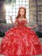 High-neck Sleeveless Lace Up Kids Pageant Dress Red Organza