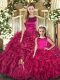 Free and Easy Fuchsia Ball Gowns Organza Scoop Sleeveless Ruffles Floor Length Lace Up Sweet 16 Quinceanera Dress