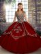 Floor Length Wine Red Quince Ball Gowns Straps Sleeveless Lace Up