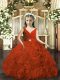 Rust Red Sleeveless Beading and Ruching Floor Length Little Girls Pageant Gowns