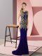 Trendy Zipper Evening Outfits Purple for Prom and Party with Appliques Sweep Train