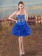 Royal Blue Ball Gowns Organza Sweetheart Sleeveless Embroidery and Ruffles Mini Length Lace Up Evening Dress
