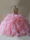 Baby Pink Sleeveless Beading and Ruffles Backless Quinceanera Gown