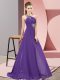 Luxury Sleeveless Chiffon Floor Length Lace Up Evening Dress in Purple with Beading