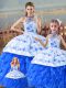Lovely Sleeveless Court Train Embroidery and Ruffles Lace Up Quinceanera Dress