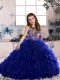 Royal Blue Ball Gowns Beading and Ruffles Little Girls Pageant Dress Lace Up Organza Sleeveless Floor Length