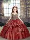 Straps Sleeveless Child Pageant Dress Floor Length Beading Red Taffeta